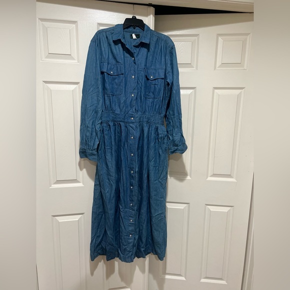 Rare vintage 1980s abercrombie & fitch denim Shirt Long Sleeves Modest‎ Dress 14 - Picture 1 of 12